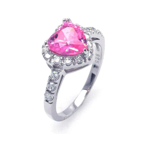925 Sterling Silver Rhodium Plated Pink and Clear Cluster CZ Heart Ring