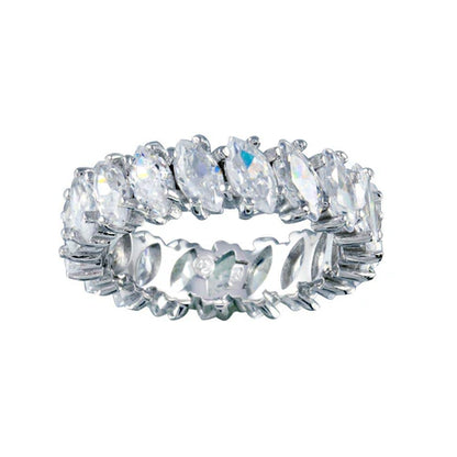 925 Sterling Silver Rhodium Plated Clear Marquise CZ Eternity Bridal Ring