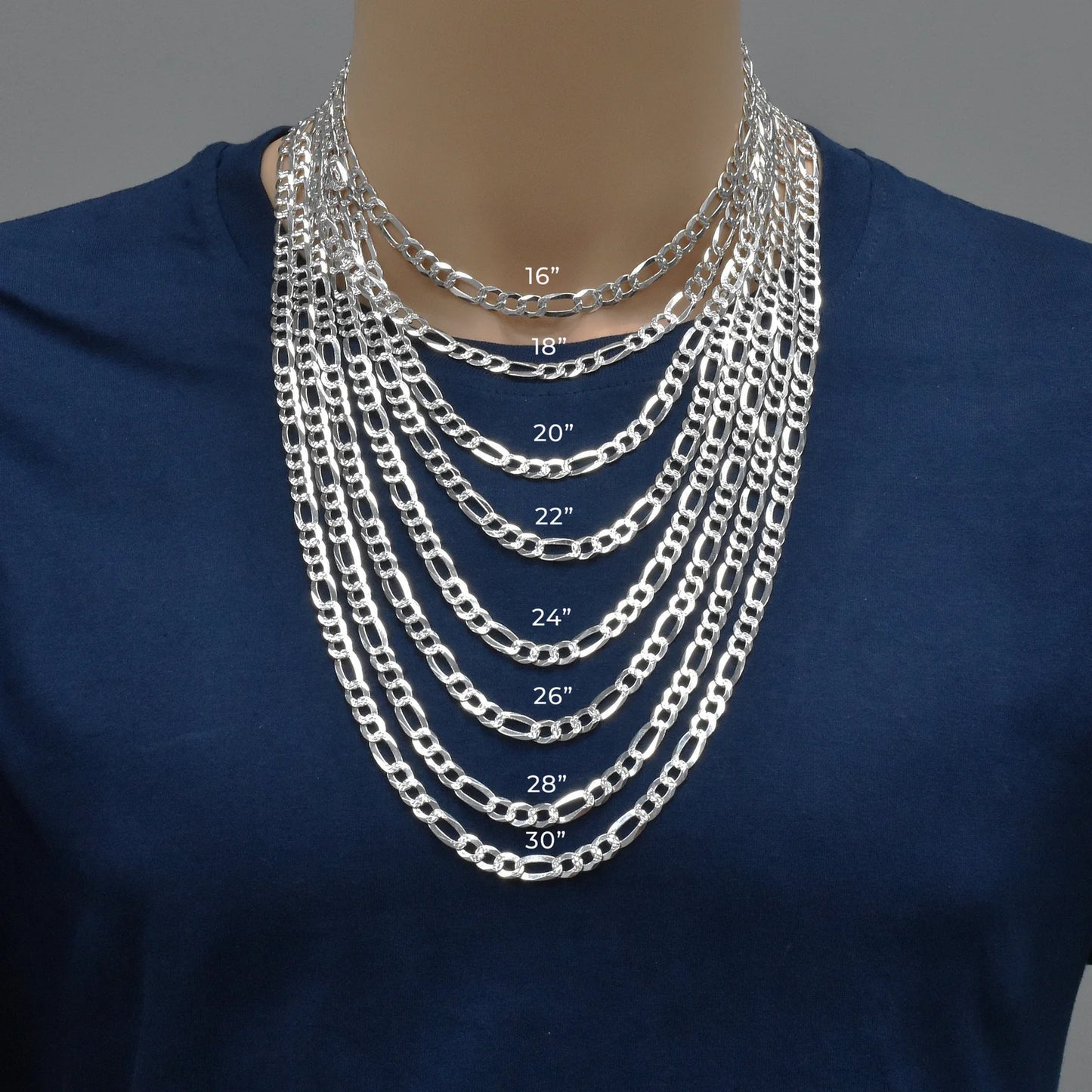 925 Sterling Silver Diamond Cut Figaro 160 6.8mm Chain or Bracelet