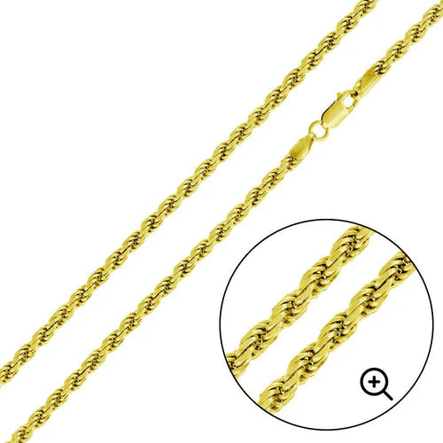 925 Sterling Silver Gold Plated Rope 070 Chain or Bracelet 3.2mm