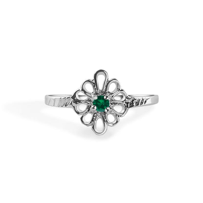 925 Sterling Silver Rhodium Plated Filigree Birthstone Ring
