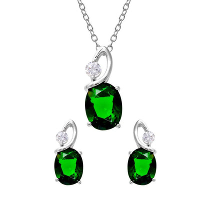 925 Sterling Silver Rhodium Plated Twisted Oval Birthstone Set