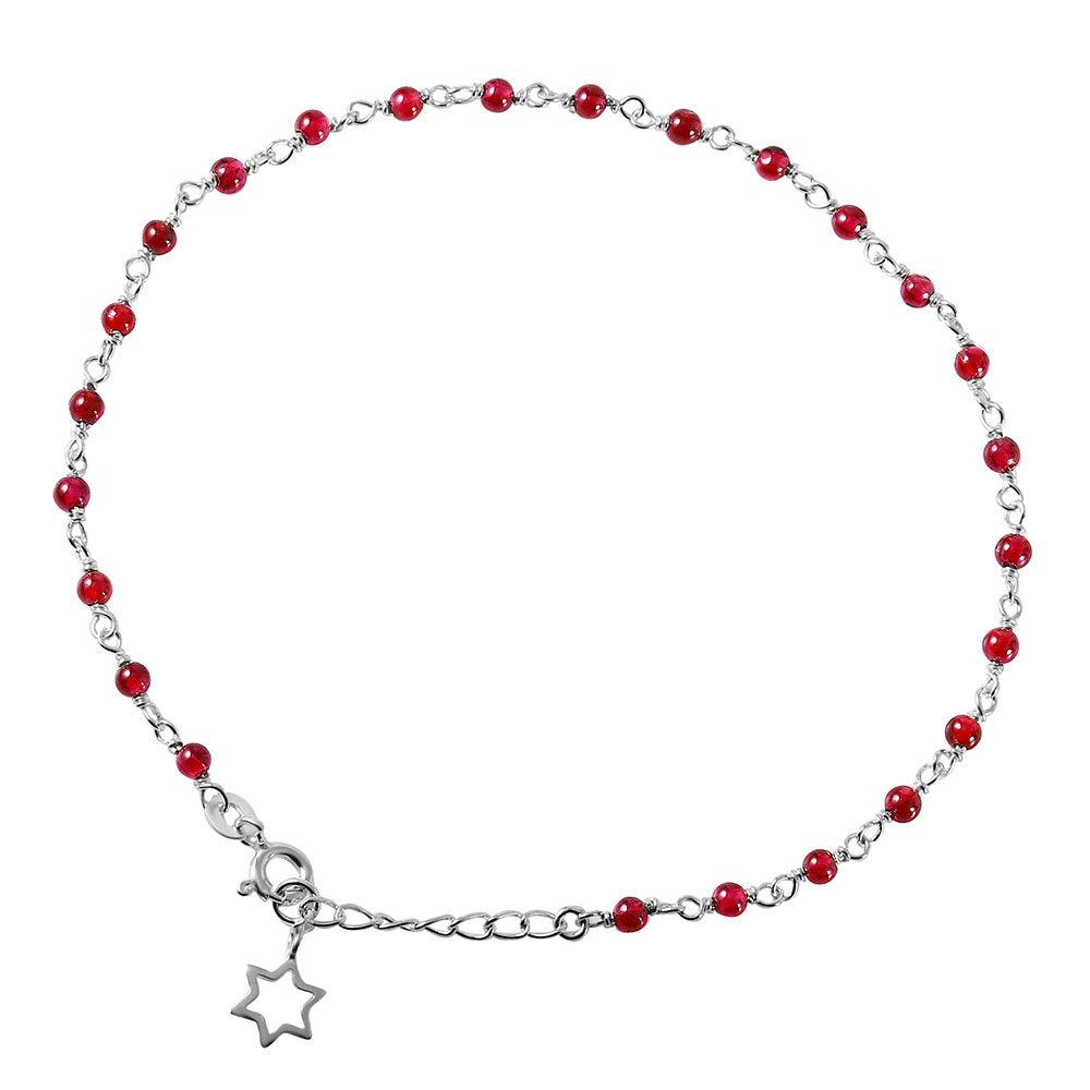 925 Silver Red Beads Anklet with Dangling Open Star of David
