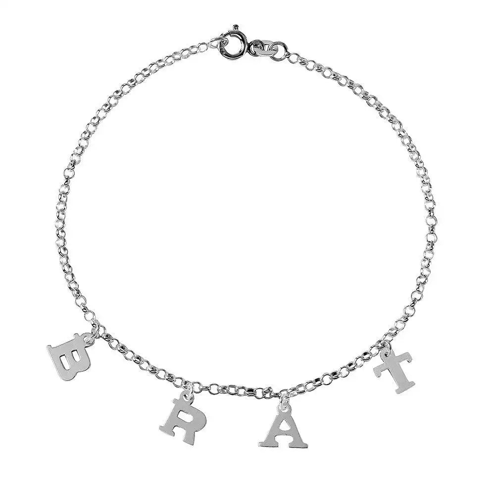 925 Sterling Silver BRAT Charm Link Anklet