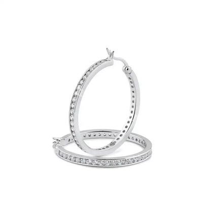 925 Sterling Silver Rhodium Plated 2.8mm Round Clear CZ Hoop Earrings