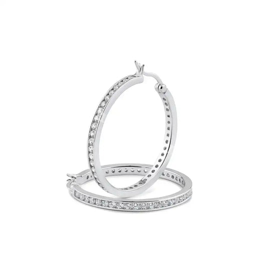925 Sterling Silver Rhodium Plated 2.8mm Round Clear CZ Hoop Earrings