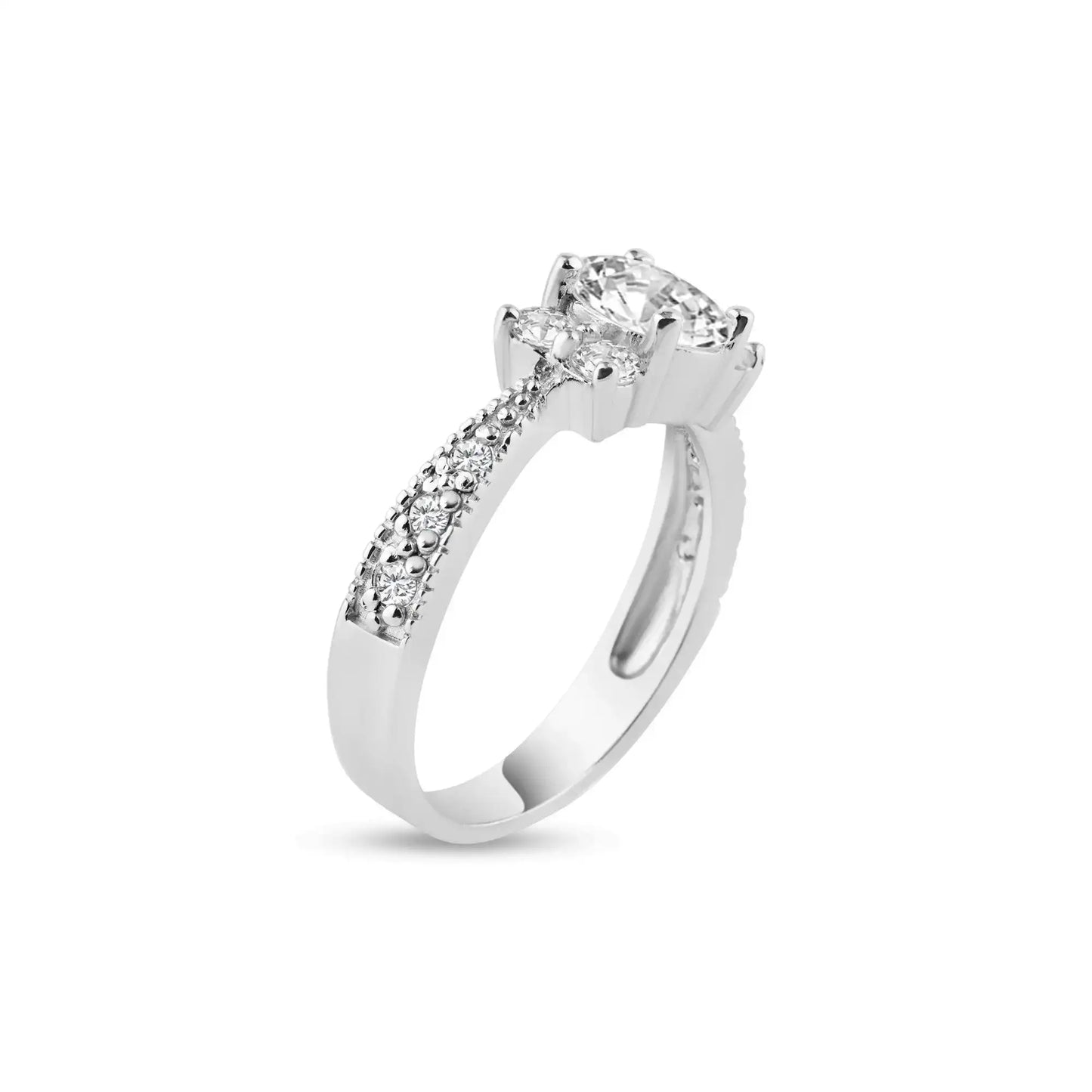 925 Sterling Silver Rhodium Plated Oval Center Pave Clear CZ Engagement Ring
