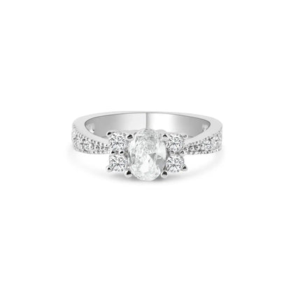 925 Sterling Silver Rhodium Plated Oval Center Pave Clear CZ Engagement Ring