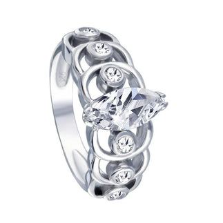 925 Silver Rhodium Plated Clear Marquise Center CZ Engagement Ring