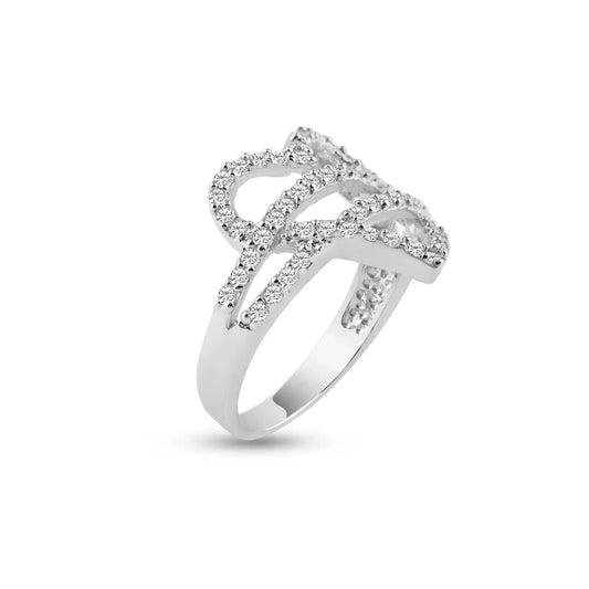 925 Sterling Silver Rhodium Plated Pave Set CZ Open Heart Ring