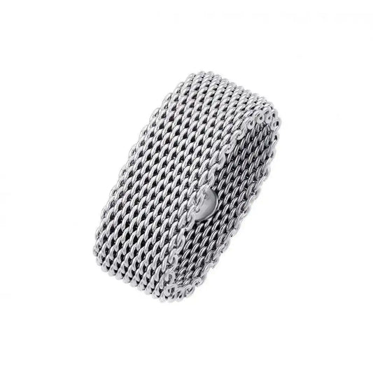 925 Sterling Silver Rhodium Plated Chainmail Ring