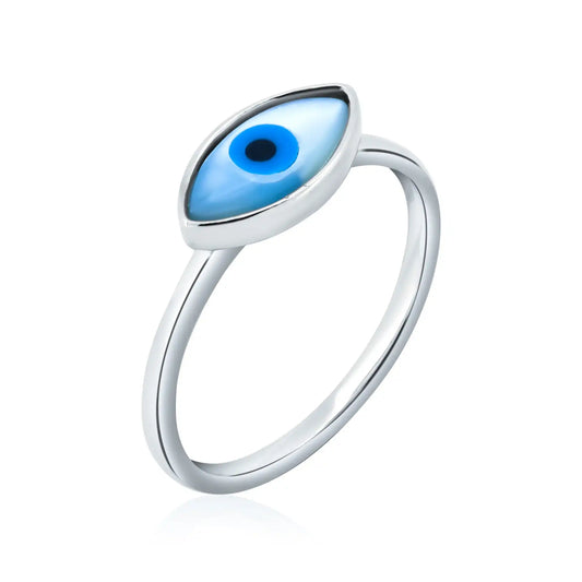 925 Sterling Silver Rhodium Plated Eye Mother of Pearl Ring