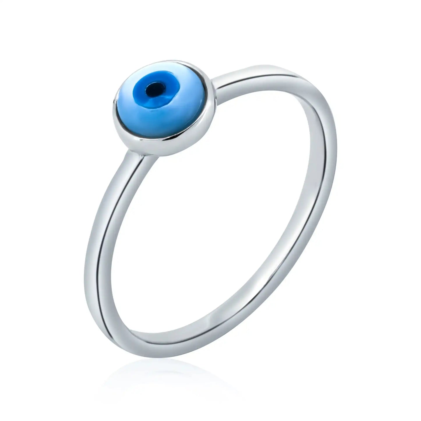 925 Sterling Silver Rhodium Plated Round Eye Mother of Pearl Ring