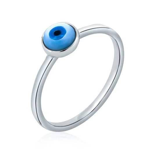 925 Sterling Silver Rhodium Plated Round Eye Mother of Pearl Ring