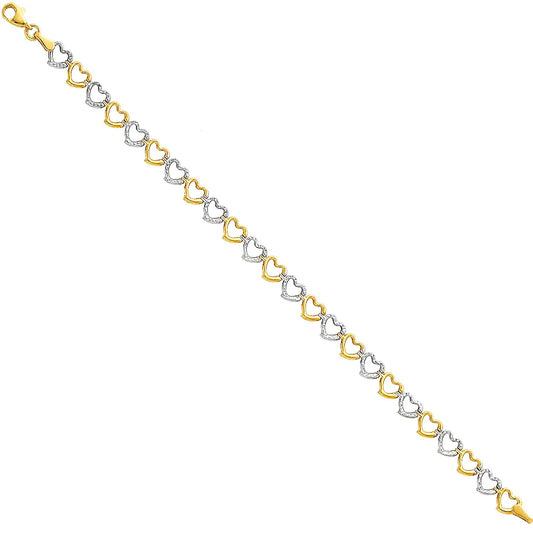 14K Two-Tone Gold Heart Design Women's Bracelet size 7.5"