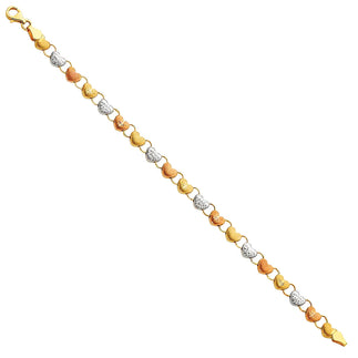 14K Tri-Color Gold Diamond Cut Heart Design Women's Bracelet size 7.25
