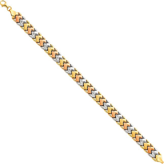 14K Tri-Color Gold Diamond Cut Woven Design Women's Bracelet size 7.5