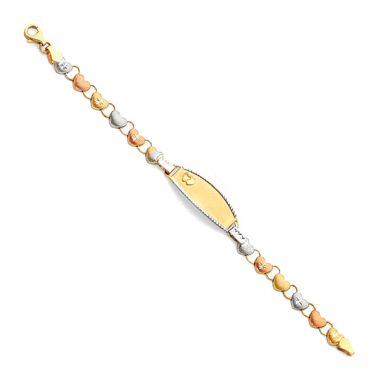 14K Tri-Color Gold Children’s Heart Link ID Bracelet