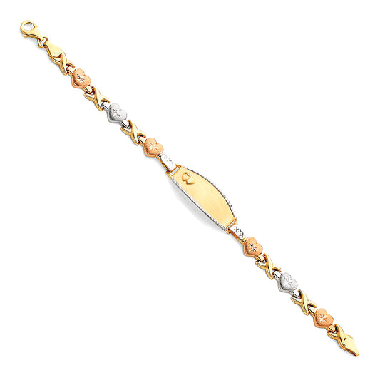 14K Tri-Color Gold Children’s XO Heart Design ID Bracelet