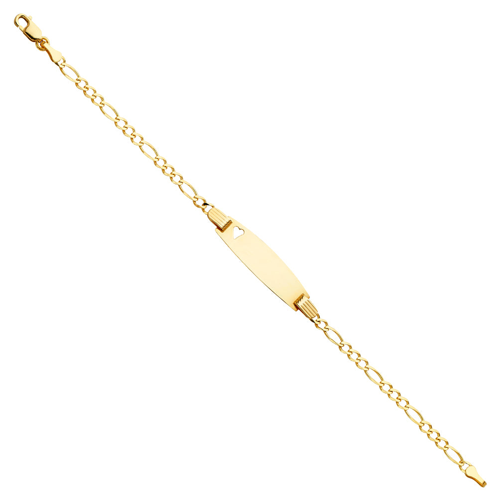 14K Yellow Gold Children’s Figaro Link Heart Accent ID Bracelet