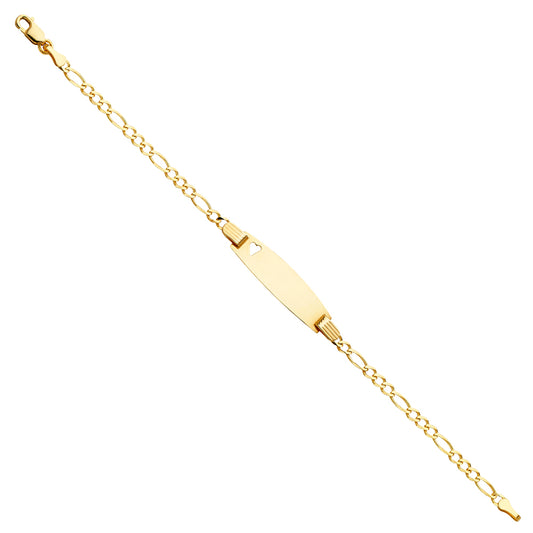14K Yellow Gold Children’s Figaro Link Heart Accent ID Bracelet