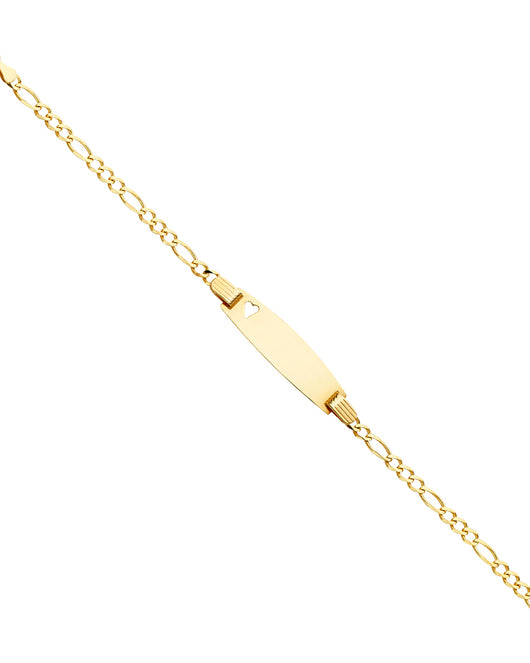 14K Yellow Gold Children’s Figaro Link Heart Accent ID Bracelet