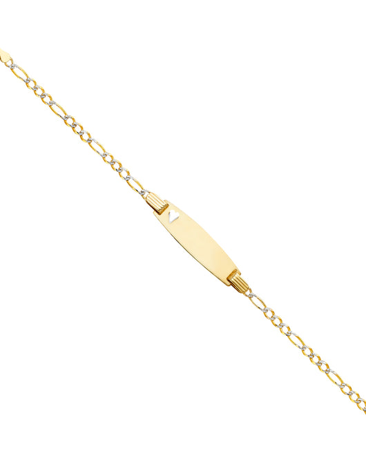 14K Two-Tone Gold Children’s Figaro White Pave Link Heart Accent ID Bracelet