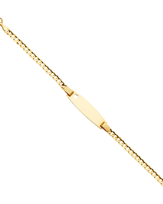 14K Yellow Gold Children’s Curb Link Heart Accent ID Bracelet