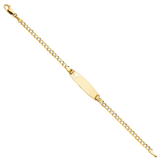 14K Two-Tone Gold Children’s Curb White Pave Link Heart Accent ID Bracelet