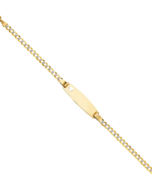 14K Two-Tone Gold Children’s Curb White Pave Link Heart Accent ID Bracelet
