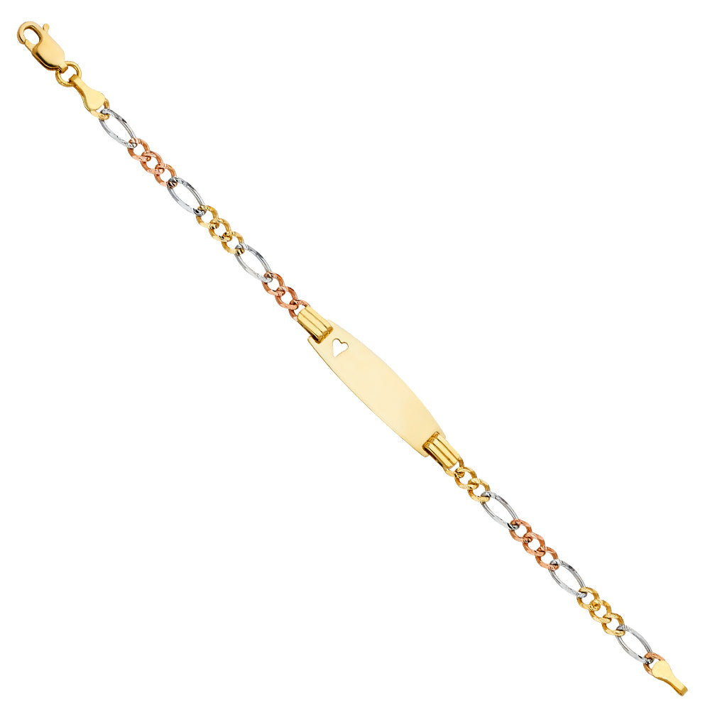 14K Tri-Color Gold Children’s Figaro Link Heart Accent ID Bracelet