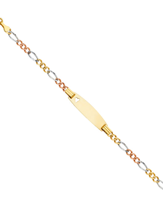 14K Tri-Color Gold Children’s Figaro Link Heart Accent ID Bracelet