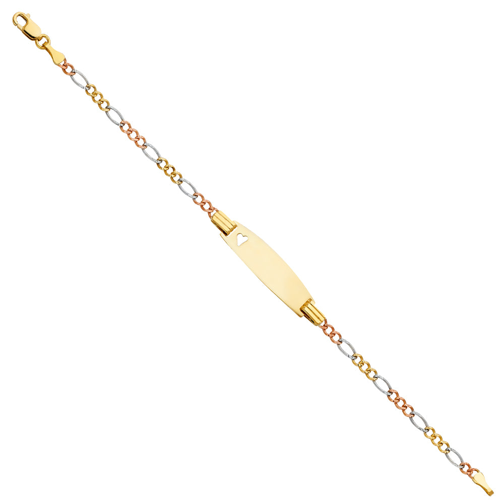 14K Tri-Color Gold Children’s Figaro Link Heart Accent ID Bracelet