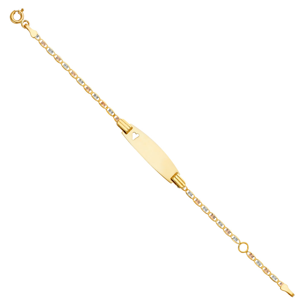 14K Tri-Color Gold Children’s Diamond-Cut Valentino Link Heart Accent ID Bracelet