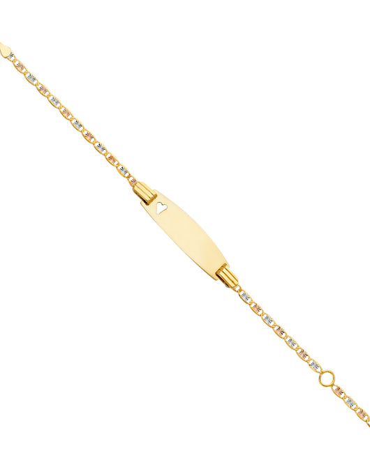 14K Tri-Color Gold Children’s Diamond-Cut Valentino Link Heart Accent ID Bracelet