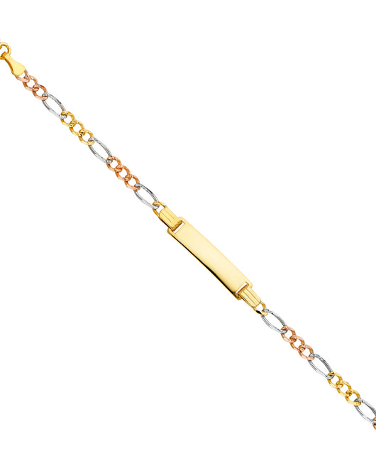 14K Tri-Color Gold Figaro Link Children’s ID Bracelet