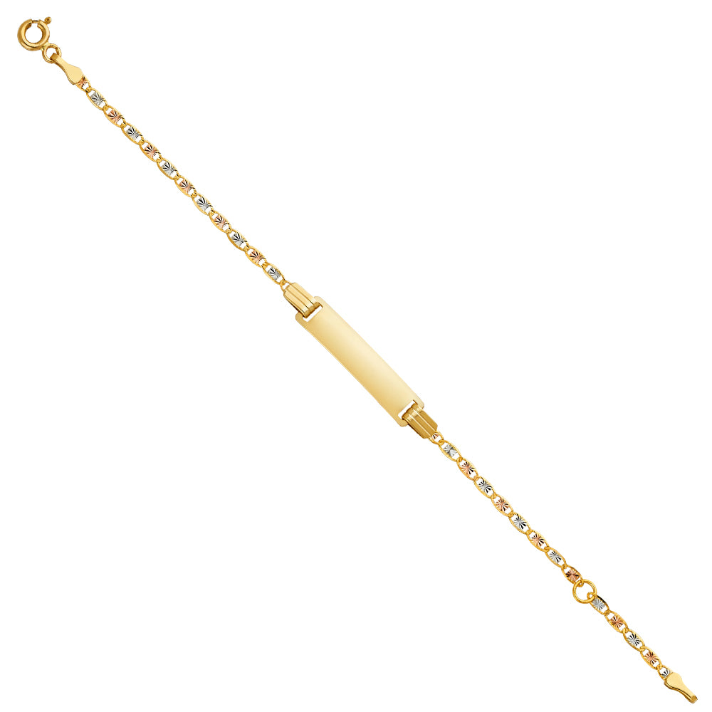 14K Tri-Color Gold Children’s Diamond-Cut Valentino Link ID Bracelet