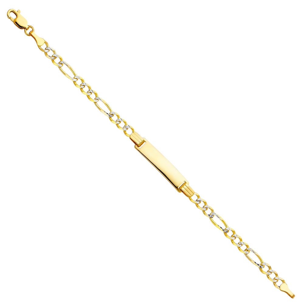 14K Two-Tone Gold White Pave Figaro Link Children’s ID Bracelet