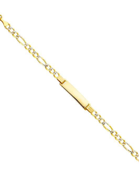 14K Two-Tone Gold White Pave Figaro Link Children’s ID Bracelet