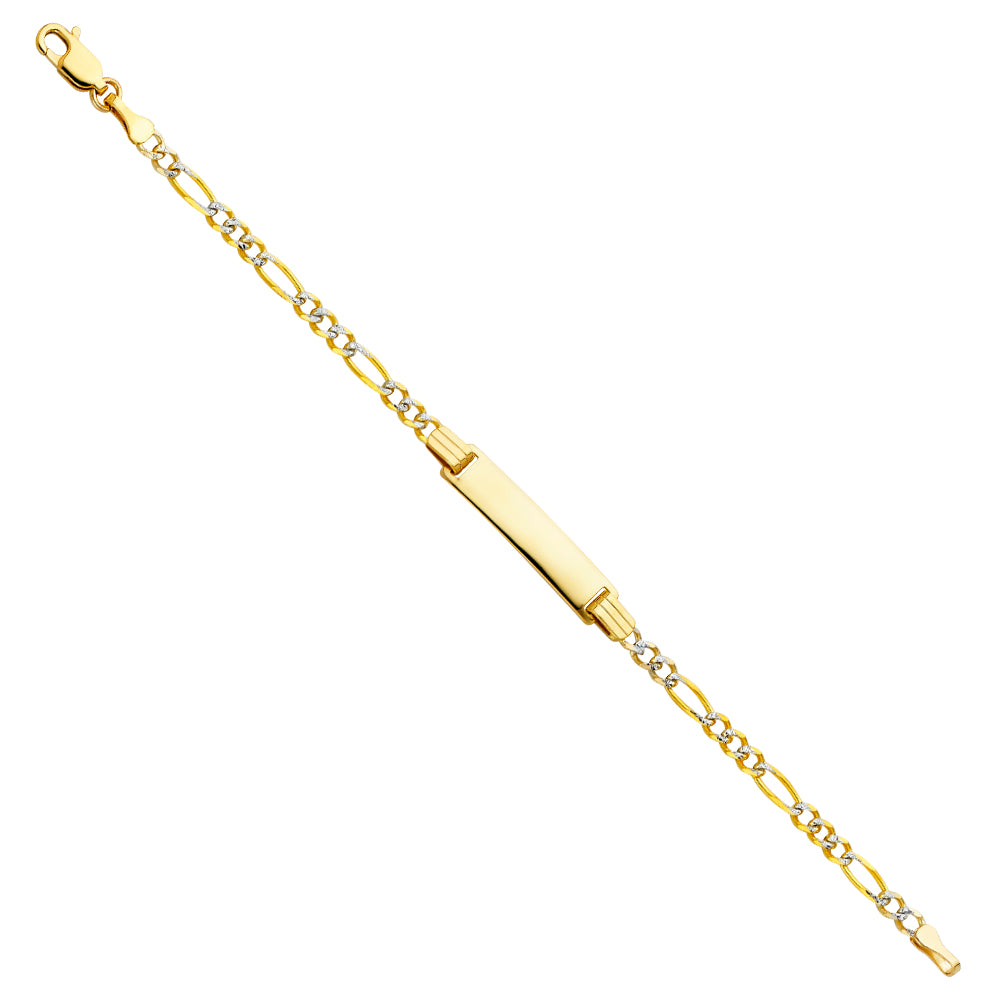 14K Two-Tone Gold White Pave Figaro Link Children’s ID Bracelet