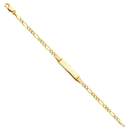 14K Two-Tone Gold White Pave Figaro Link Children’s ID Bracelet