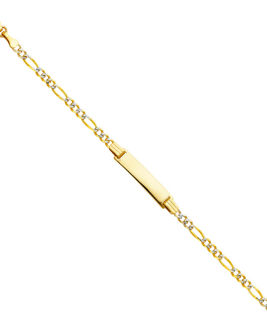 14K Two-Tone Gold White Pave Figaro Link Children’s ID Bracelet