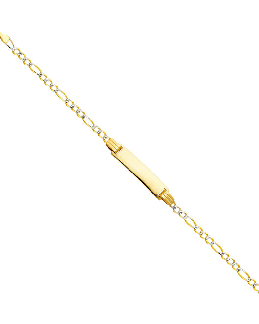 14K Two-Tone Gold White Pave Figaro Link Children’s ID Bracelet