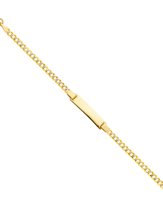 14K Two-Tone Gold Children’s White Pave Curb Link ID Bracelet