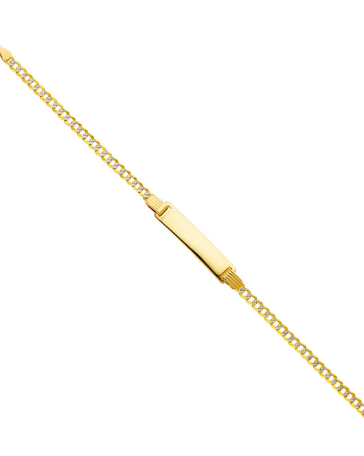 14K Two-Tone Gold Children’s White Pave Curb Link ID Bracelet