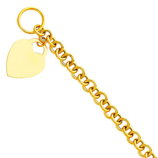 14K Yellow Gold Heart Charm Toggle Link Women's Bracelet Size 7.5