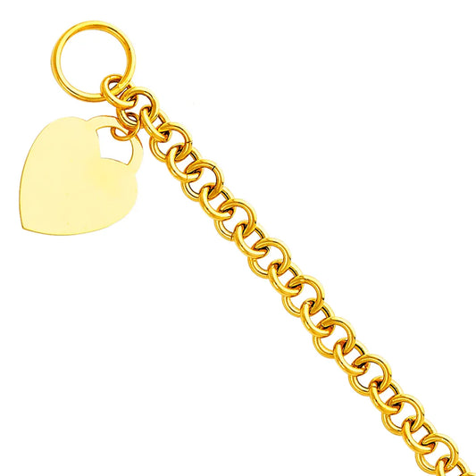 14K Yellow Gold Heart Charm Toggle Link Women's Bracelet Size 7.5"