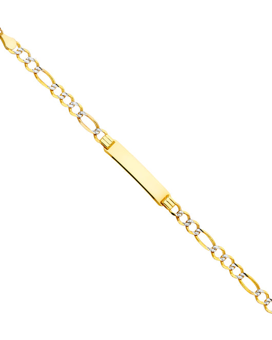 14K Two-Tone Gold White Pave Figaro Link Children’s ID Bracelet