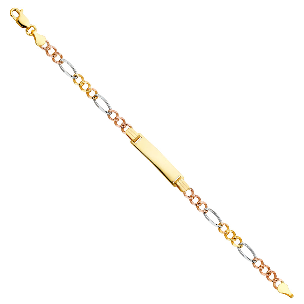 14K Tri-Color Gold Figaro Link Children’s ID Bracelet