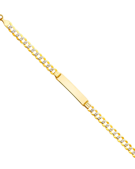 14K Two-Tone Gold Children’s White Pave Curb Link ID Bracelet